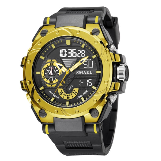 SMAEL 8060 Waterproof Sports Alloy Men Watch Luminous Display HD Mirror Watch(Black Gold) - LED Digital Watches by SMAEL | Online Shopping UK | buy2fix