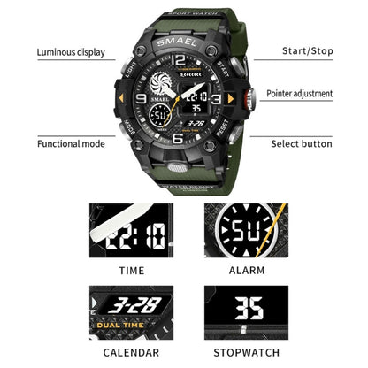 SMAEL 8055 Large Dial Sports Outdoor Waterproof Luminous Multifunctional Electronic Watch(Green) - Sport Watches by SMAEL | Online Shopping UK | buy2fix