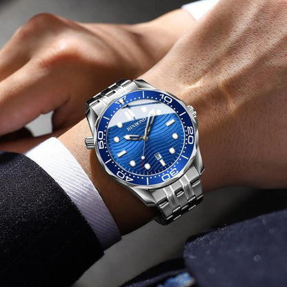 White Steel Blue Surface BINBOND B2820 Luminous 30m Waterproof Men Sports Quartz Watch - Metal Strap Watches by BINBOND | Online Shopping UK | buy2fix