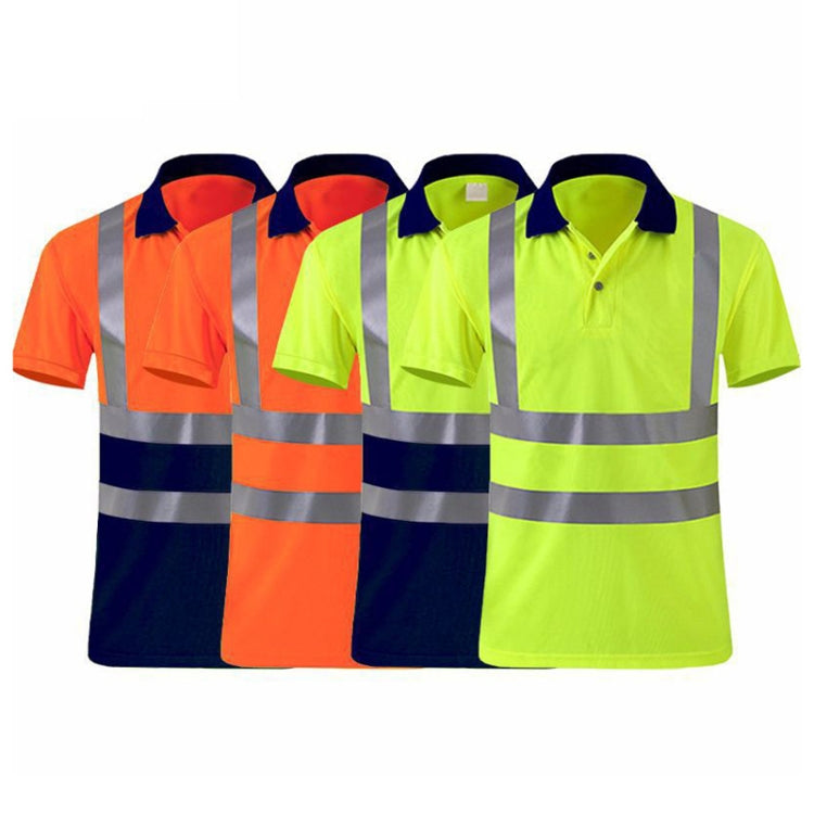 Reflective Quick-drying T-shirt Lapel Short-sleeved Safety Work Shirt, Size: M(Fluorescent +Navy Blue) - Workplace Safety Supplies by buy2fix | Online Shopping UK | buy2fix