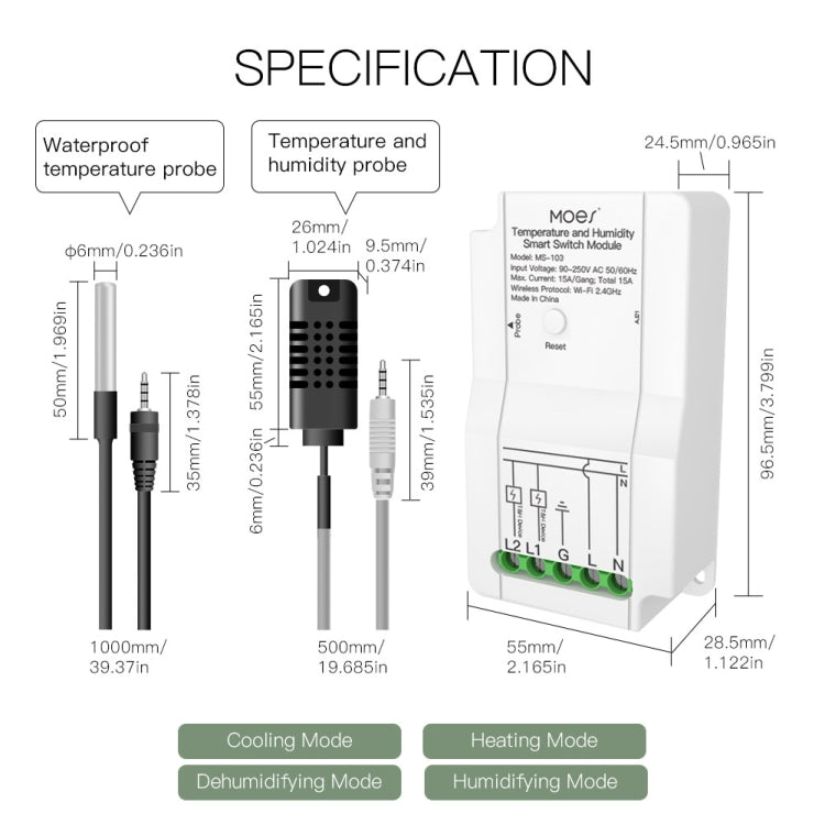 WiFi Switch Module+Temperature Probe Tuya Dual-way Temperature and Humidity Switch Timer Smart Switch - Consumer Electronics by buy2fix | Online Shopping UK | buy2fix