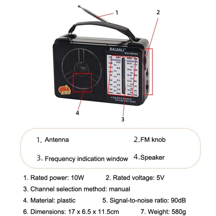 BAIJIALI BJL-607AC Full Band Multi-functional Retro Radios Big Voice Radio(Black) - Consumer Electronics by BAIJIALI | Online Shopping UK | buy2fix