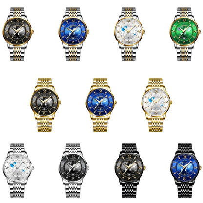 BINBOND B1117 30M Waterproof Earth Dial Butterfly Buckle Luminous Quartz Watch(White Steel-White) - Metal Strap Watches by BINBOND | Online Shopping UK | buy2fix