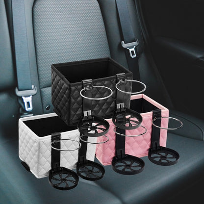 Car Armrest Box Folding Storage Box Multifunctional Water Cup Holder(Leather Beige) - In Car by buy2fix | Online Shopping UK | buy2fix