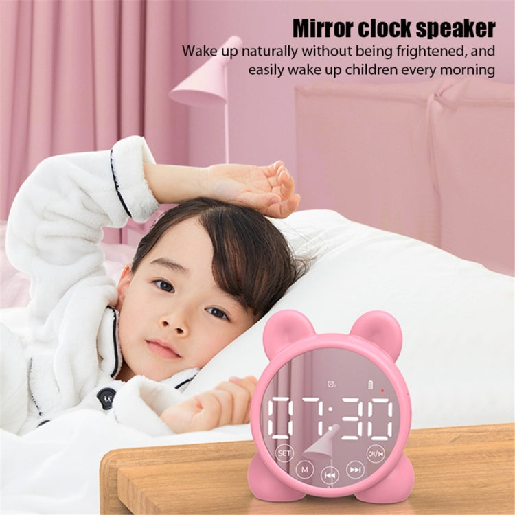 P1 Mini Card Mirror Clock Wireless Bluetooth Speaker with FM Radio(Pink) - Mini Speaker by buy2fix | Online Shopping UK | buy2fix