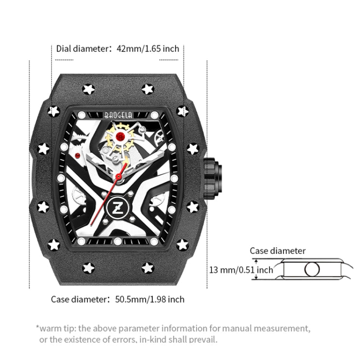 BAOGELA 224143 Barrel-shaped Hollow Surface Silicone Luminous Sports Men Watch(Black Shell Red Belt) - Silicone Strap Watches by BAOGELA | Online Shopping UK | buy2fix