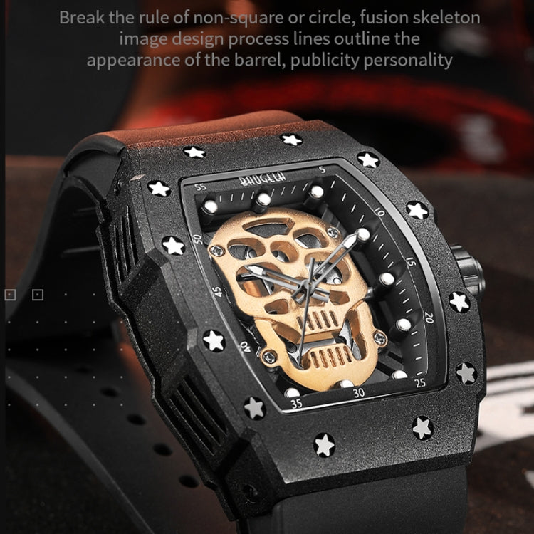 BAOGELA 224141 Hollow Skull Luminous Sports 304 Stainless Steel Silicone Men Watch(Black Shell Black Face Red Belt) - Silicone Strap Watches by BAOGELA | Online Shopping UK | buy2fix