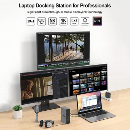 IVIIN D6919 Type-C/USB-C Multifunctional 4K Displaylink Four-Screen Different Display Docking Station, US Plug(19-in-1) - USB HUB by IVIIN | Online Shopping UK | buy2fix
