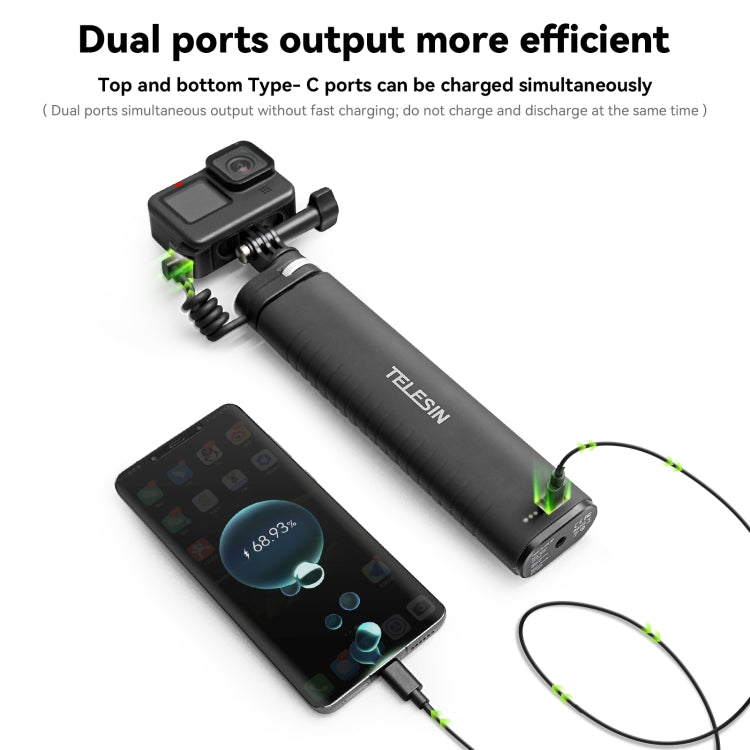 TELESIN Charging Selfie Stick 10000mah Power Bank Universal For Sports Camera & Smart Phone - Extendable Pole by TELESIN | Online Shopping UK | buy2fix