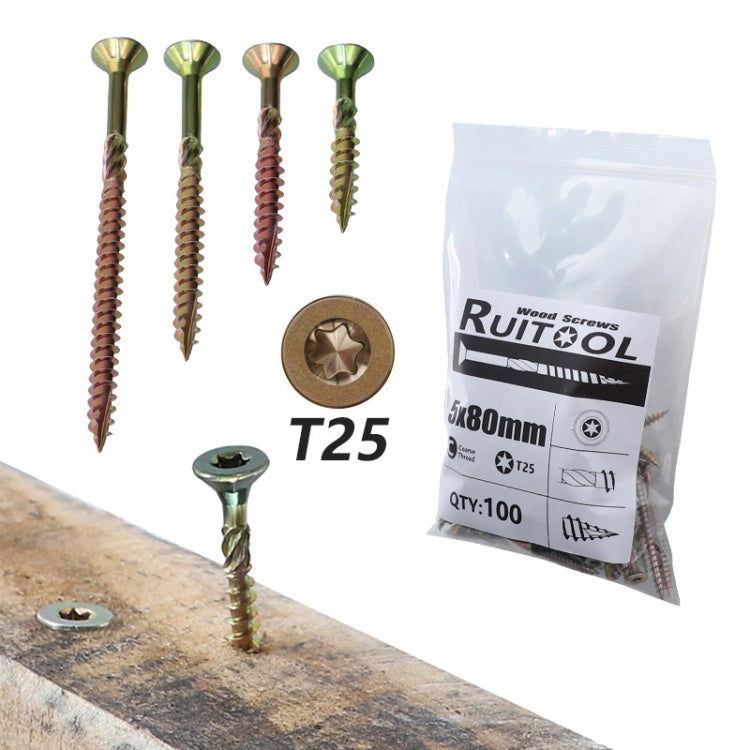 RUITOOL T25 100pcs Woodworking Screws Torx Self Tapping Screws 4.5 x 35mm - Screws by RUITOOL | Online Shopping UK | buy2fix