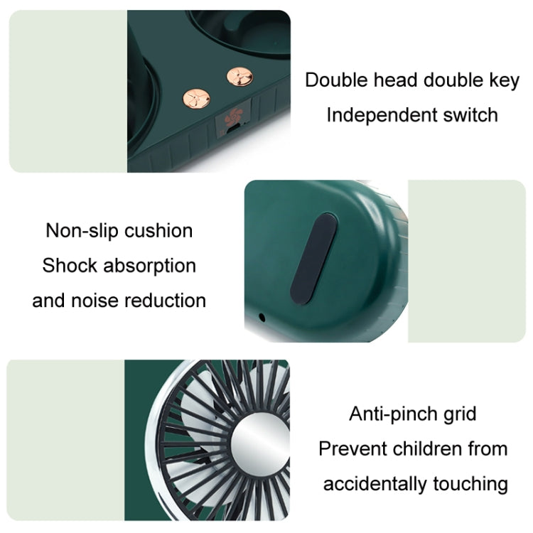 F304 Double-head Hose Built-in Lithium Battery USB Car Fan, Color: Green Gold - Heating & Fans by buy2fix | Online Shopping UK | buy2fix