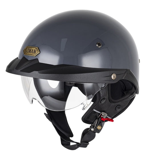 SOMAN Motorcycle Half Helmet Adjustable Helmet With Inner Mirror, Size: S(Cement Gray with Transparent Mirror) - Helmets by SOMAN | Online Shopping UK | buy2fix