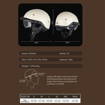 SOMAN Motorcycle Half Helmet Adjustable Helmet With Inner Mirror, Size: XXL(White) - Helmets by SOMAN | Online Shopping UK | buy2fix