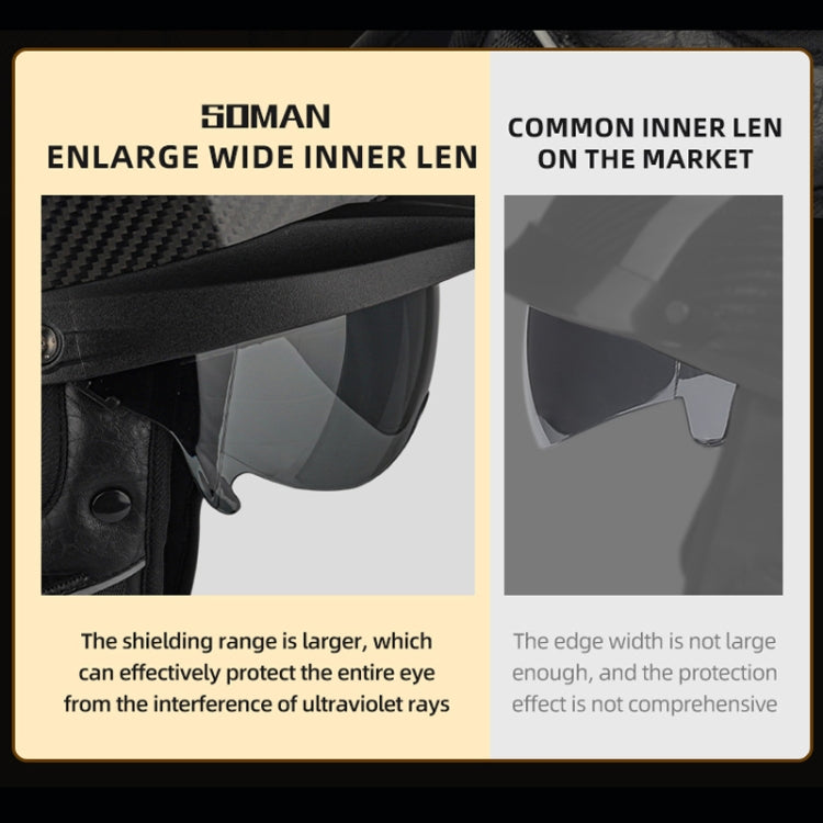 SOMAN Motorcycle Half Helmet Adjustable Helmet With Inner Mirror, Size: S(Bright Black) - Helmets by SOMAN | Online Shopping UK | buy2fix