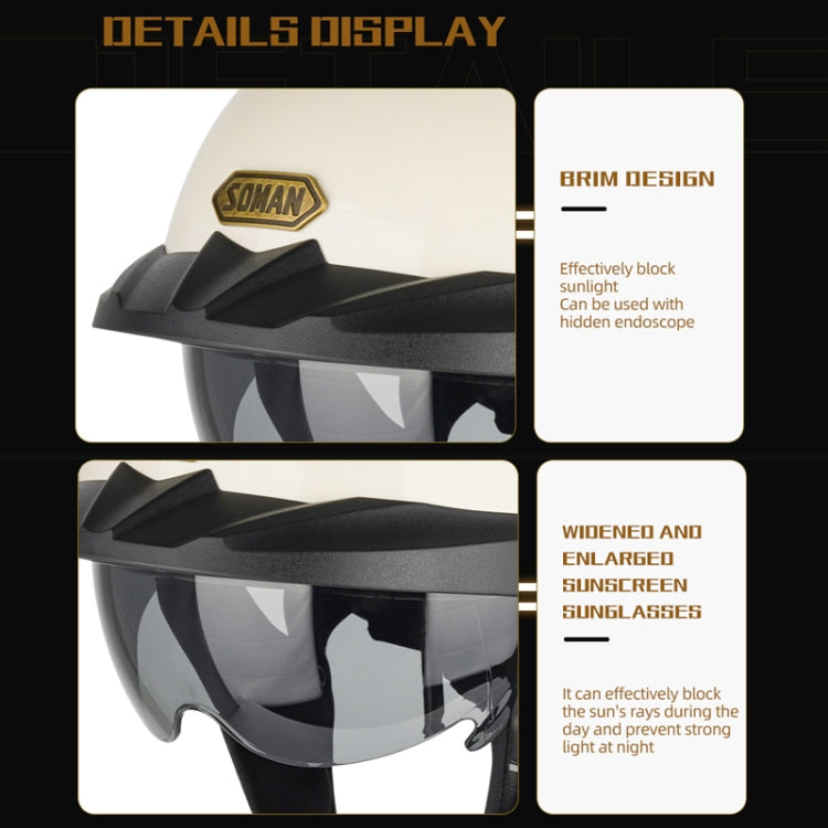 SOMAN Motorcycle Half Helmet Adjustable Helmet With Inner Mirror, Size: XXL(Matte Black with Transparent Mirror) - Helmets by SOMAN | Online Shopping UK | buy2fix