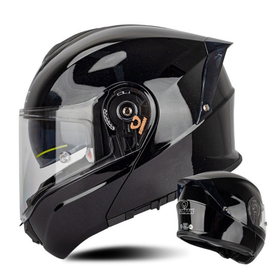 SOMAN Racing Motorcycle Double Lens Riding Safety Helmet, Size: XL(Bright Black) - Helmets by SOMAN | Online Shopping UK | buy2fix