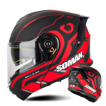 SOMAN Racing Motorcycle Double Lens Riding Safety Helmet, Size: XXL(Prince Charle Red) - Helmets by SOMAN | Online Shopping UK | buy2fix