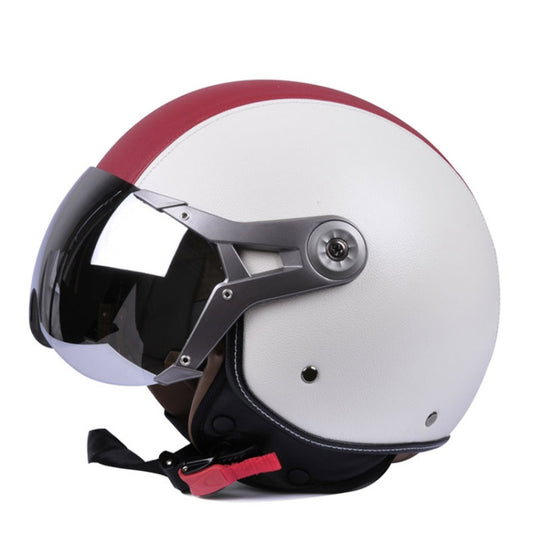 GXT Electric Vehicle Half Cover Four Seasons Retro Helmet, Size: M(White Red) - Helmets by GXT | Online Shopping UK | buy2fix