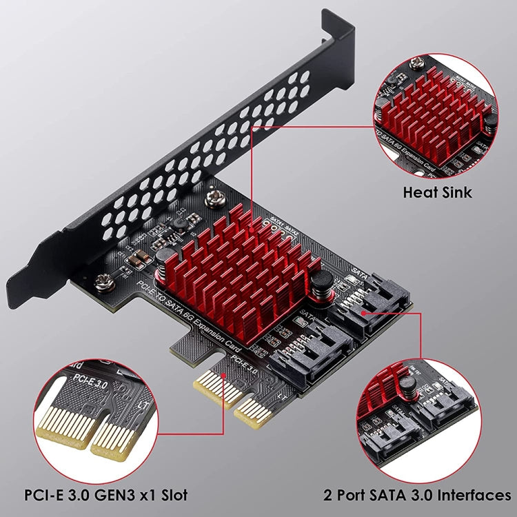 PCI-E 1X GEN3 To SATA3.0 Expansion Card 2 Ports 6Gbps Transfer Expansion IPFS Hard Disk - Add-on Cards by buy2fix | Online Shopping UK | buy2fix