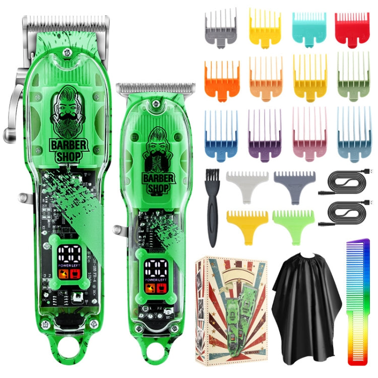 Haircutter Set Transparent Body Oil Head Electric Hair Clipper Men Home Electric Pusher(Earl Green) - Hair Trimmer by buy2fix | Online Shopping UK | buy2fix