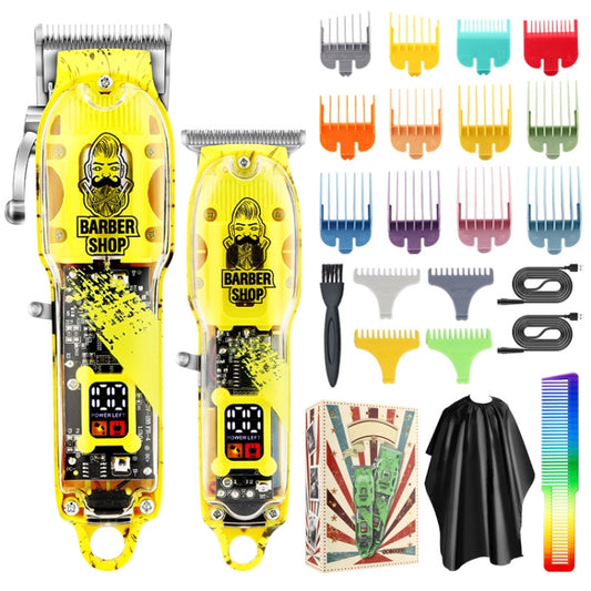 Haircutter Set Transparent Body Oil Head Electric Hair Clipper Men Home Electric Pusher(Earl Yellow) - Hair Trimmer by buy2fix | Online Shopping UK | buy2fix