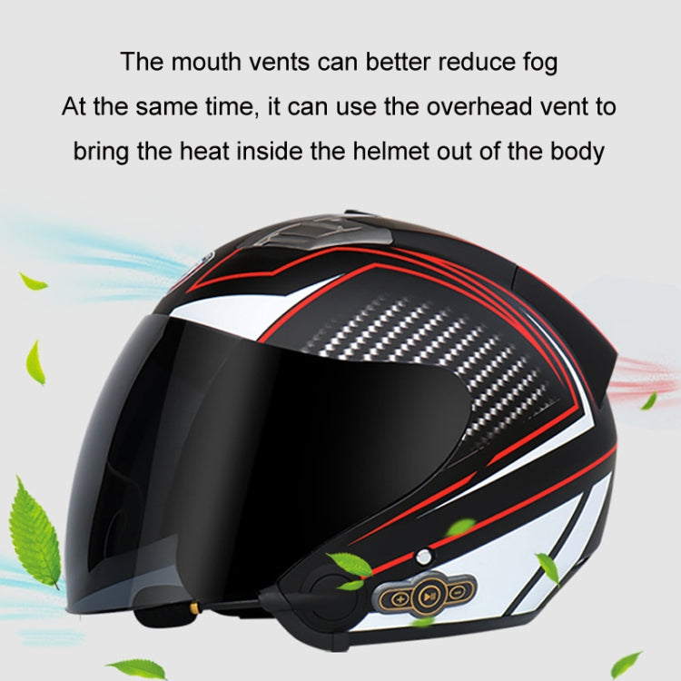 KUQIBAO Motorcycle Smart Bluetooth Sun Protection Double Lens Safety Helmet, Size: L(Bright Black Phantom Fiber+Black Tail) - Helmets by KUQIBAO | Online Shopping UK | buy2fix