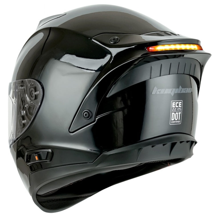 KUQIBAO Motorcycle Dual Lens Anti-Fog Helmet With LED Light, Size: XL(Shiny Black) - Helmets by KUQIBAO | Online Shopping UK | buy2fix