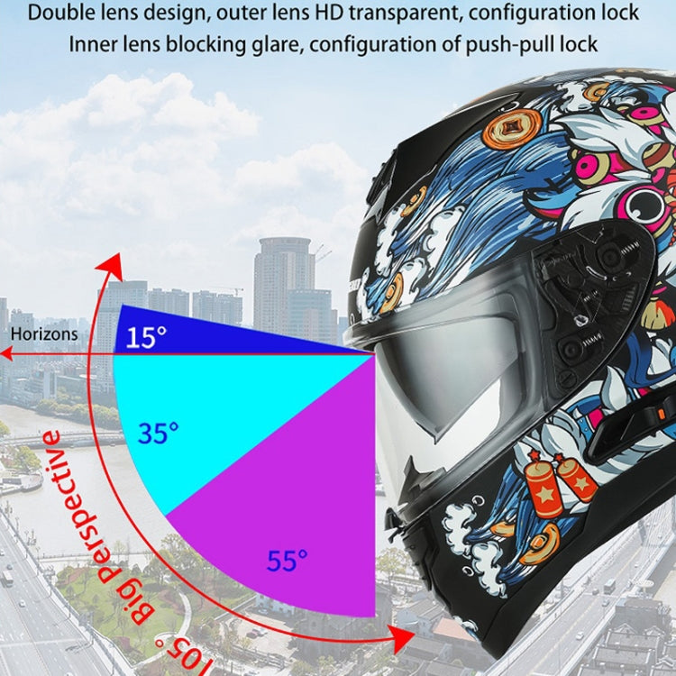 KUQIBAO Motorcycle Dual Lens Anti-Fog Helmet With LED Light, Size: XL(Shiny Black) - Helmets by KUQIBAO | Online Shopping UK | buy2fix