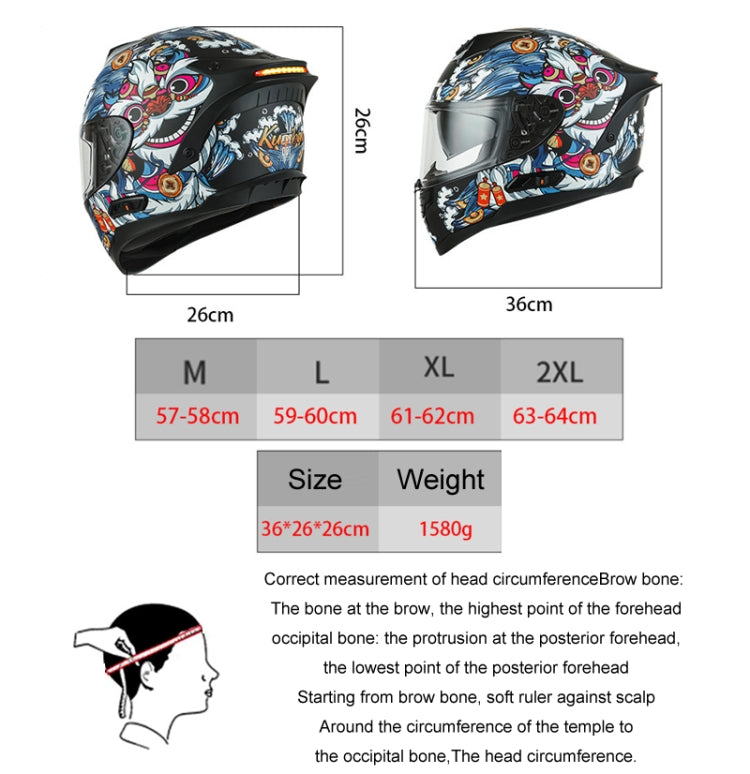 KUQIBAO Motorcycle Dual Lens Anti-Fog Helmet With LED Light, Size: L(Matte Black) - Helmets by KUQIBAO | Online Shopping UK | buy2fix