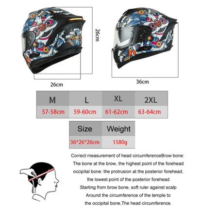KUQIBAO Motorcycle Dual Lens Anti-Fog Helmet With LED Light, Size: XL(Shiny Black) - Helmets by KUQIBAO | Online Shopping UK | buy2fix