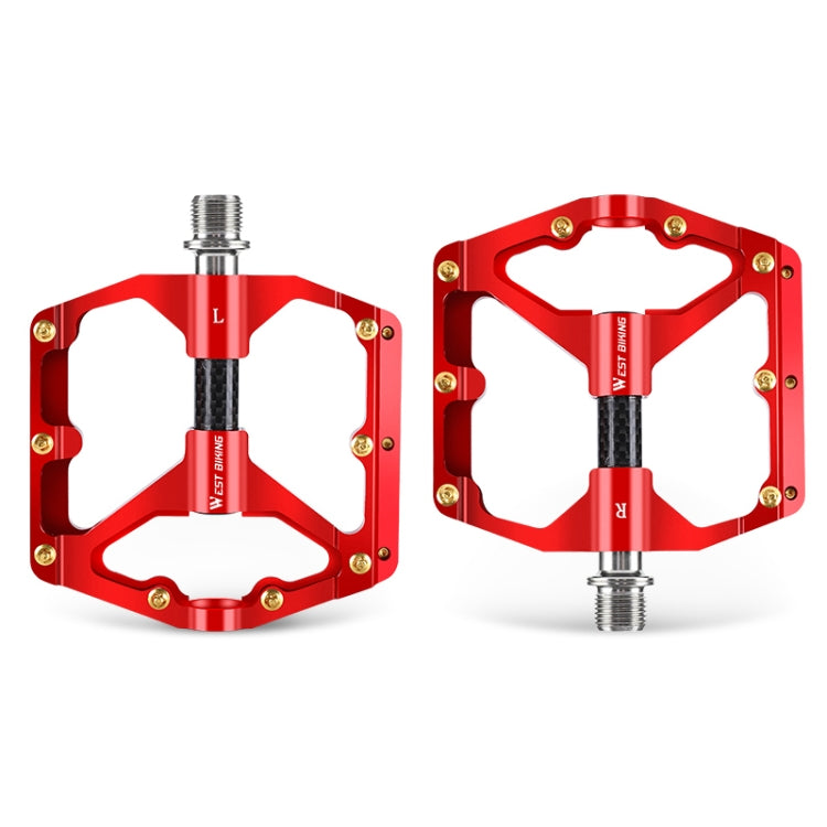 WEST BIKING 3 Bearings Ultralight Carbon Fiber Bushing Mountain Bike Pedal(Red) - Pedals by WEST BIKING | Online Shopping UK | buy2fix