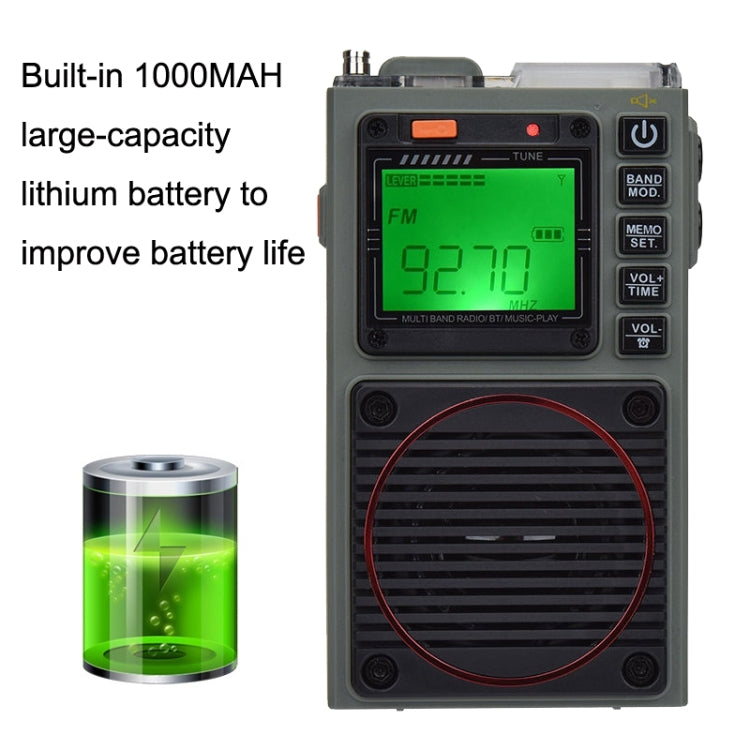 HanRongda HRD-787 High Performance Full Band Portable Bluetooth Card SOS Warning LED Lighting Radio(Green) - Radio Player by HanRongda | Online Shopping UK | buy2fix