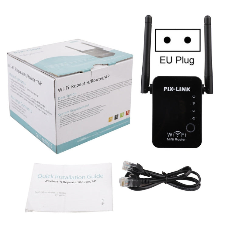 PIX-LINK 2.4G 300Mbps WiFi Signal Amplifier Wireless Router Dual Antenna Repeater(EU Plug) - Wireless Routers by PIX-LINK | Online Shopping UK | buy2fix