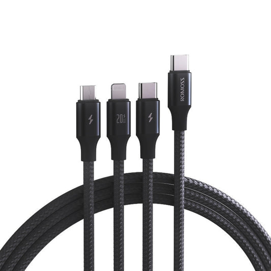 ROMOSS CB263N 1.5m PD20W Car Mobile Phone 3 In 1 TYPE-C Fast Charging Data Cable(Black) - Micro USB Cable by ROMOSS | Online Shopping UK | buy2fix