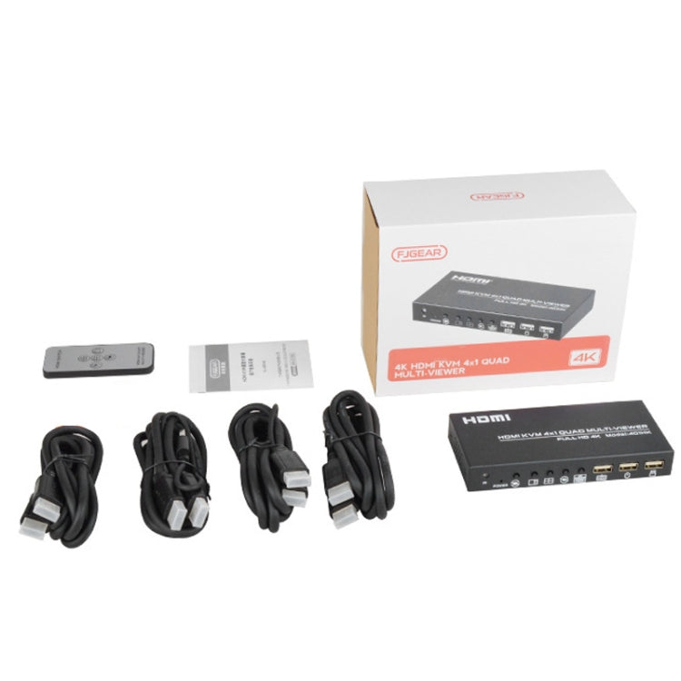 FJGEAR FJ-401HK 4 Ports HDMI KVM Video Splitter With IR Remote Controller - Splitter by FJGEAR | Online Shopping UK | buy2fix