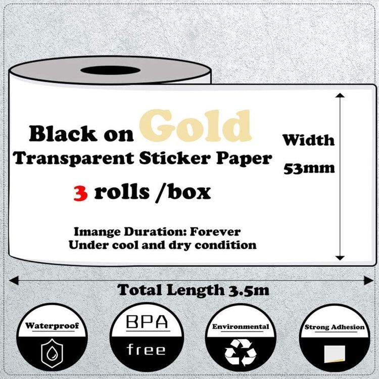 For Phomemo M02 / M02S / M02Pro 3rolls /Pack 50mm Thermal Label Printing Paper For Sticker Printer With Black Letter On Gold Powder Background - Printer Accessories by Phomemo | Online Shopping UK | buy2fix