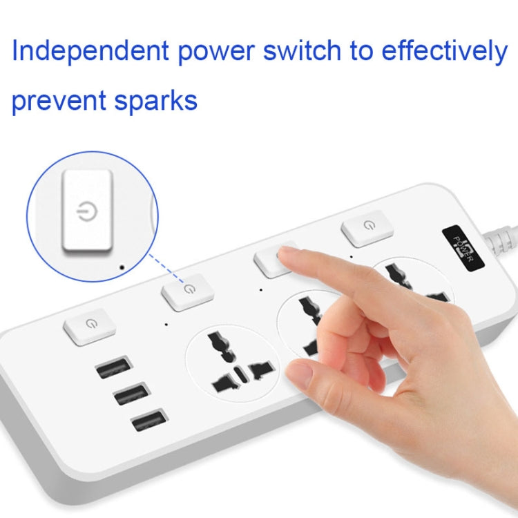 T14 2m 2500W 3 Plugs + 3-USB Ports Multifunctional Socket With Switch, Specification: EU Plug (White) - Extension Socket by buy2fix | Online Shopping UK | buy2fix