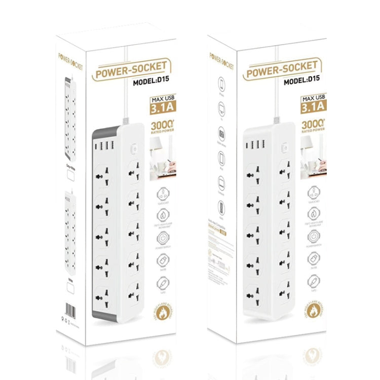 D15 2m 3000W 10 Plugs + PD + 3-USB Ports Vertical Socket With Switch, Specification: Three-pin US Plug - Extension Socket by buy2fix | Online Shopping UK | buy2fix