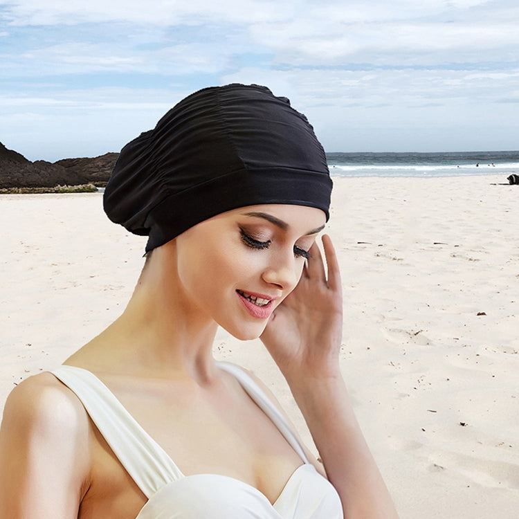 Women Earmuffs Pleated Cloth Swimming Cap(Rose) - Swimming Caps by buy2fix | Online Shopping UK | buy2fix