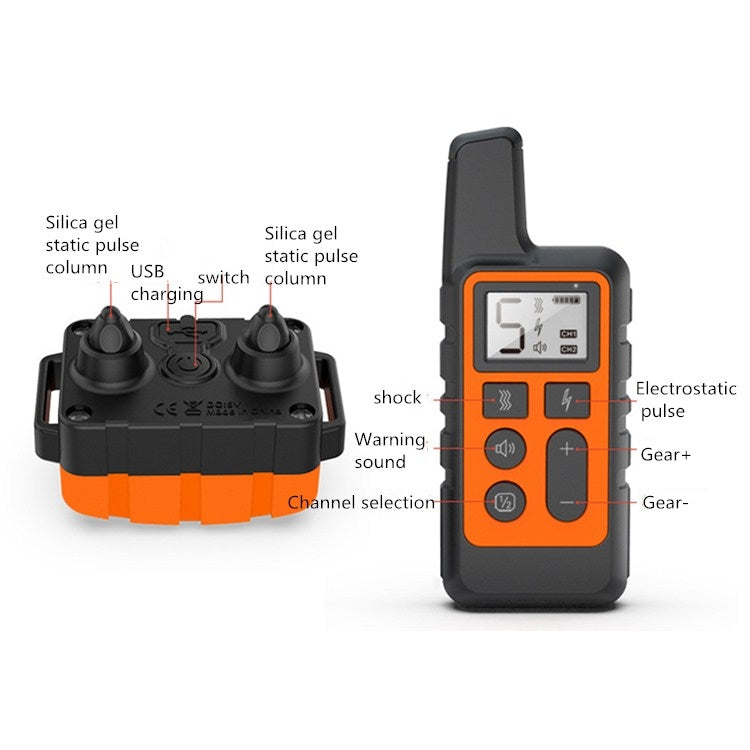 500m Dog Training Bark Stopper Remote Control Electric Shock Waterproof Electronic Collar(Orange) - Home & Garden by buy2fix | Online Shopping UK | buy2fix