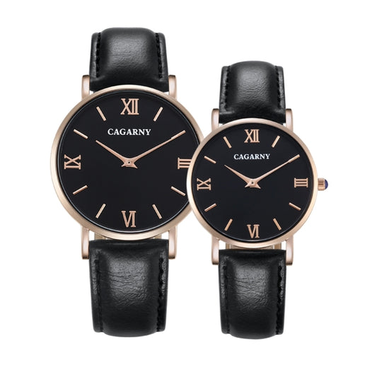 CAGARNY 6812 Round Dial Alloy Case Fashion Couple Watch Men & Women Lover Quartz Watches with PU Leather Band(Black) - Couple Watches by CAGARNY | Online Shopping UK | buy2fix