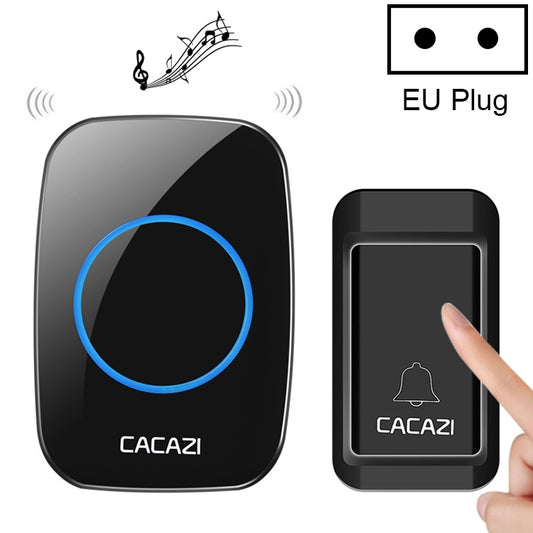 CACAZI A10G One Button One Receivers Self-Powered Wireless Home Cordless Bell, EU Plug(Black) - Wireless Doorbell by CACAZI | Online Shopping UK | buy2fix