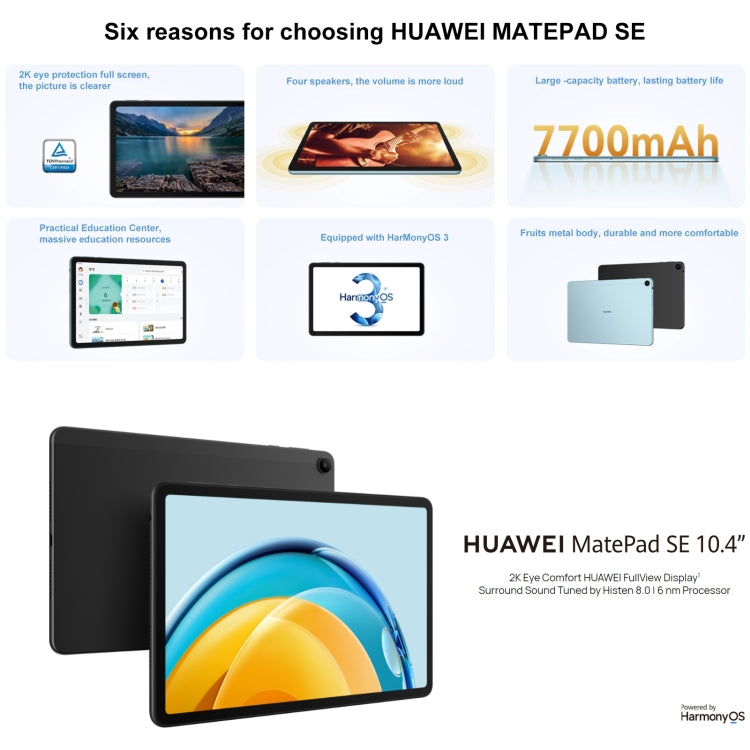 HUAWEI MatePad SE, 10.4 inch, 6GB+128GB, HarmonyOS 3 Qualcomm Snapdragon 680 Octa Core, Support Dual WiFi / BT, Network: 4G, Not Support Google Play(Black) - Huawei by Huawei | Online Shopping UK | buy2fix