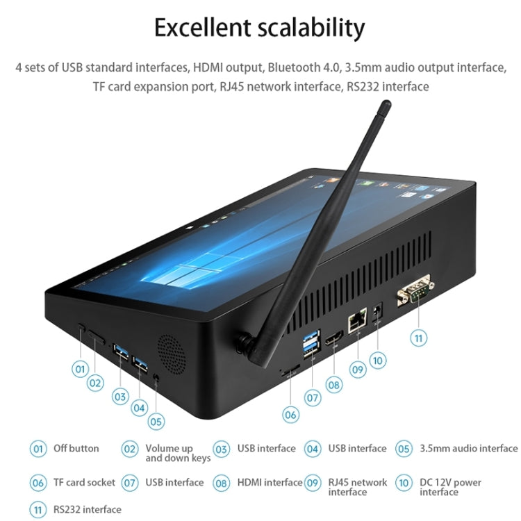 PiPo H10PRO All-in-One Mini PC, 10.1 inch, 8GB+128GB+256GB, Windows 10 Intel Celeron J4125 Quad Core up to 2.7GHz, Support WiFi & BT & TF Card & HDMI & RJ45(Black) - PiPO by PiPo | Online Shopping UK | buy2fix