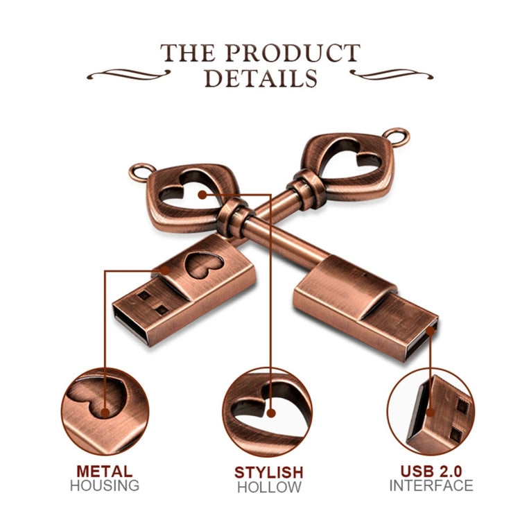 MicroDrive 128GB USB 2.0 Copper Love Key U Disk - USB Flash Drives by MicroDrive | Online Shopping UK | buy2fix